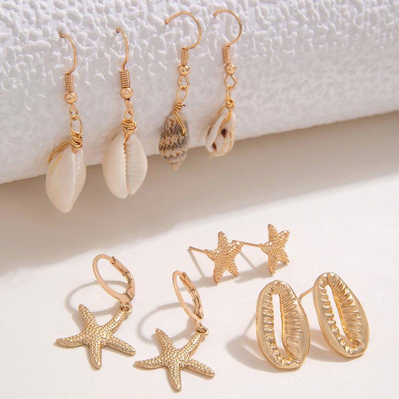 Bohemian Shell Starfish Earrings Set Beach Wind Conch Scallop Earrings Earrings Accessories Women