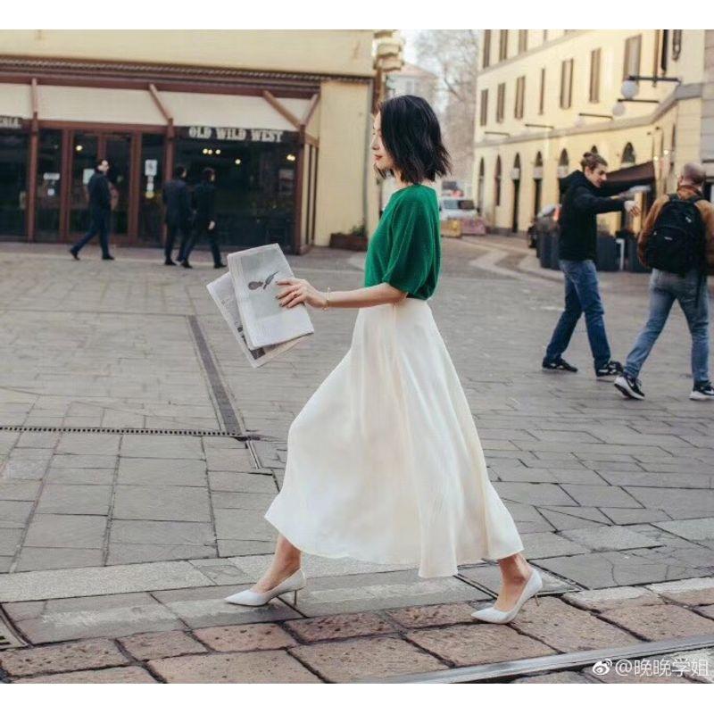 

Hong Kong Style Ins Best-Selling Skirt 2025 High Waist Mid Length Long Length Every Night Senior Sister Same Style White A- line Skirt Skirt White big A- line skirt L