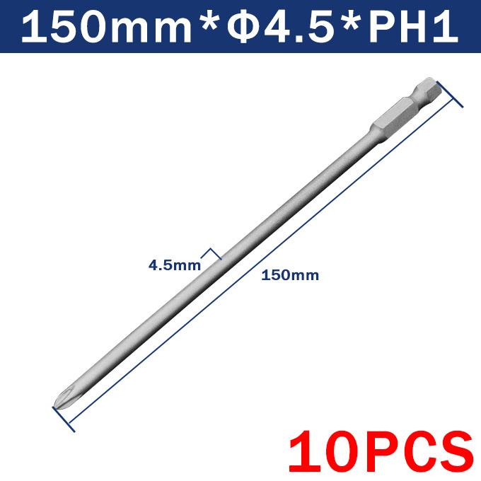 10Pcs Cross Screwdriver Bit 1/4'' Hex Shank Phillips Head Wind Drill 150mm Wrench Magnetic Socket Tool PH1 PH2 4.0 4.5 5.0 6.0