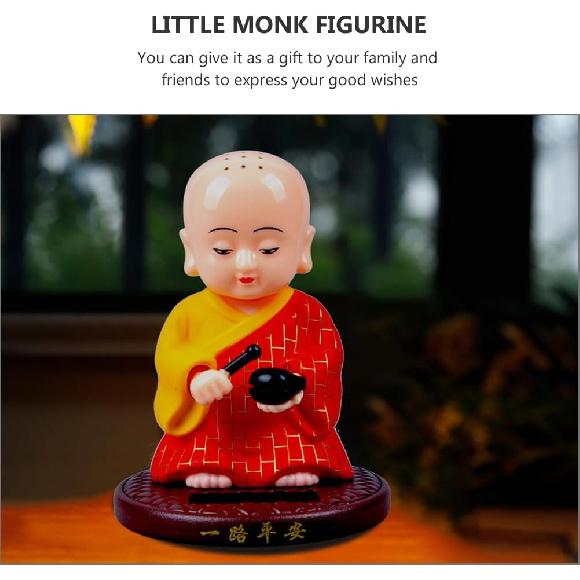 PRETYZOOM Little Monk Figurine, Solar-Powered Monk Ornament Car Dashboard Decoration, Plastic Monk Buddha Statue Bobble Head Toy for Home Office
