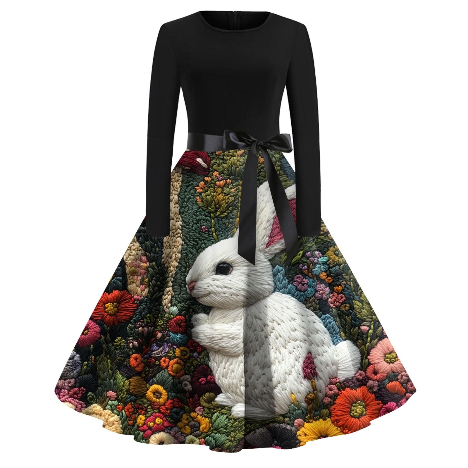 

Женские платья модные повседневные облегающие платья с круглым вырезом и принтом на Пасху с длинным рукавом L армия зеленый