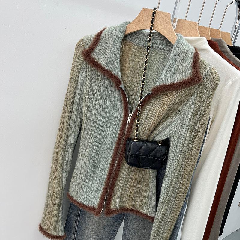 Retro Autumn Sweater Women Unique Vintage Knit Cardigan Chic Collar