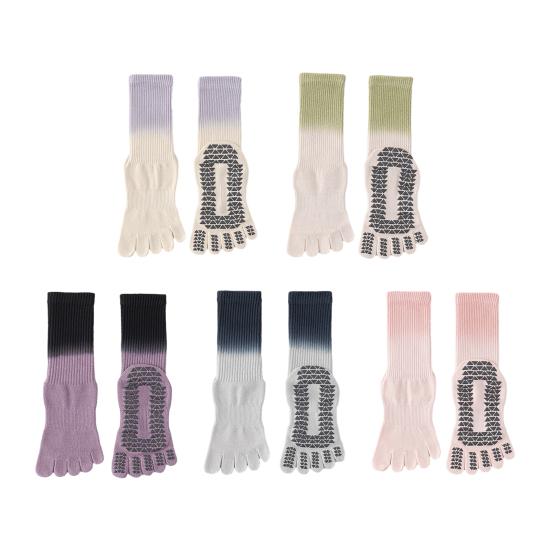 1 Pair Yoga Toe Socks with Non-slip Gripper Moisture Wicking Mid-calf Socks Women Ballet Dance Pilates Cotton 5-Toe Crew