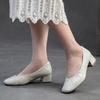 Johnature Square Toe Office Lady Pumps Genuine Leather Fashion Thick Heeled Slip-on Women's Shoes
