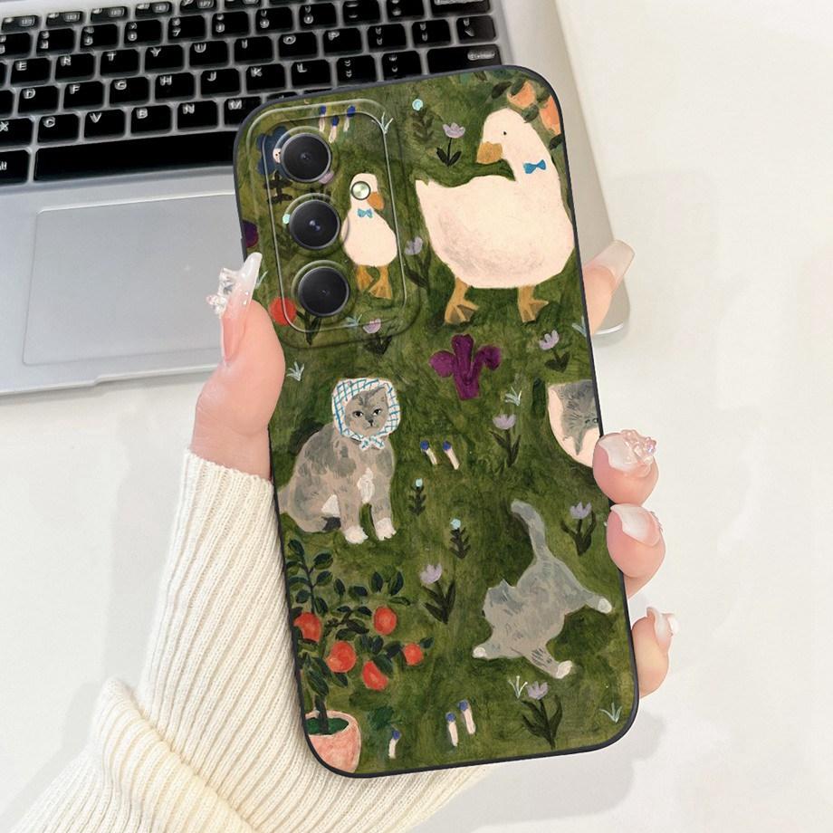 Phone Case For Samsung Galaxy A55 A54 5G Camera Shockproof Soft Liquid Silicone Bumper On Samsung A54 A 55 Funny Animals Meme