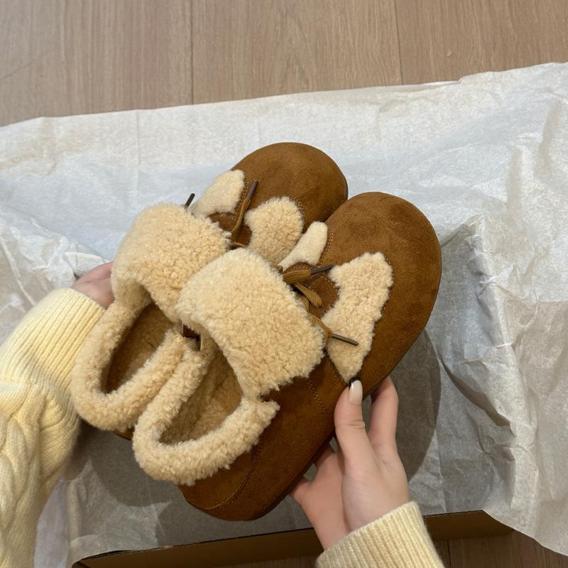 Retro velvet warm fluffy Birkenstocks women's outer wear new winter lamb wool cotton shoes platform shoes