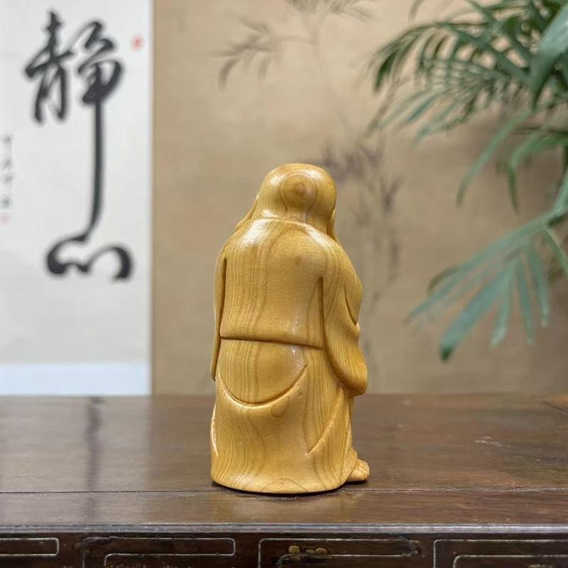 Wood Carving Laughlng Buddha Small Statue  Chinese Characteristic Craftsmanship Home, Room, Office Attracting Wealth Decoration