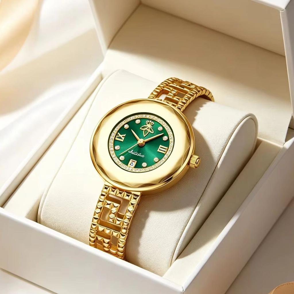 Luxury Green Dial Women Wrist Watch Yalalusi Multi Color Round Crystal Watch with Brand Gift Box Birthday Mother’s Day Gift for