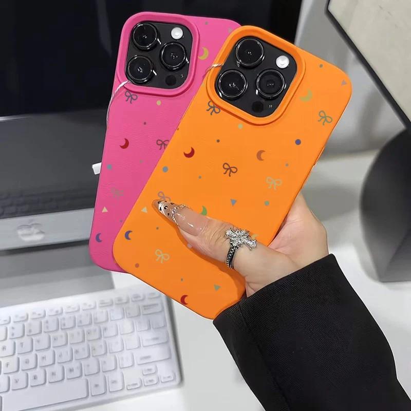 Colorful Moon Bow Lichee Pattern Silicone Case For iPhone 16 Pro Max 15 14 Plus 13 12 11 XS Max XR Shockproof Candy Bumper Cover