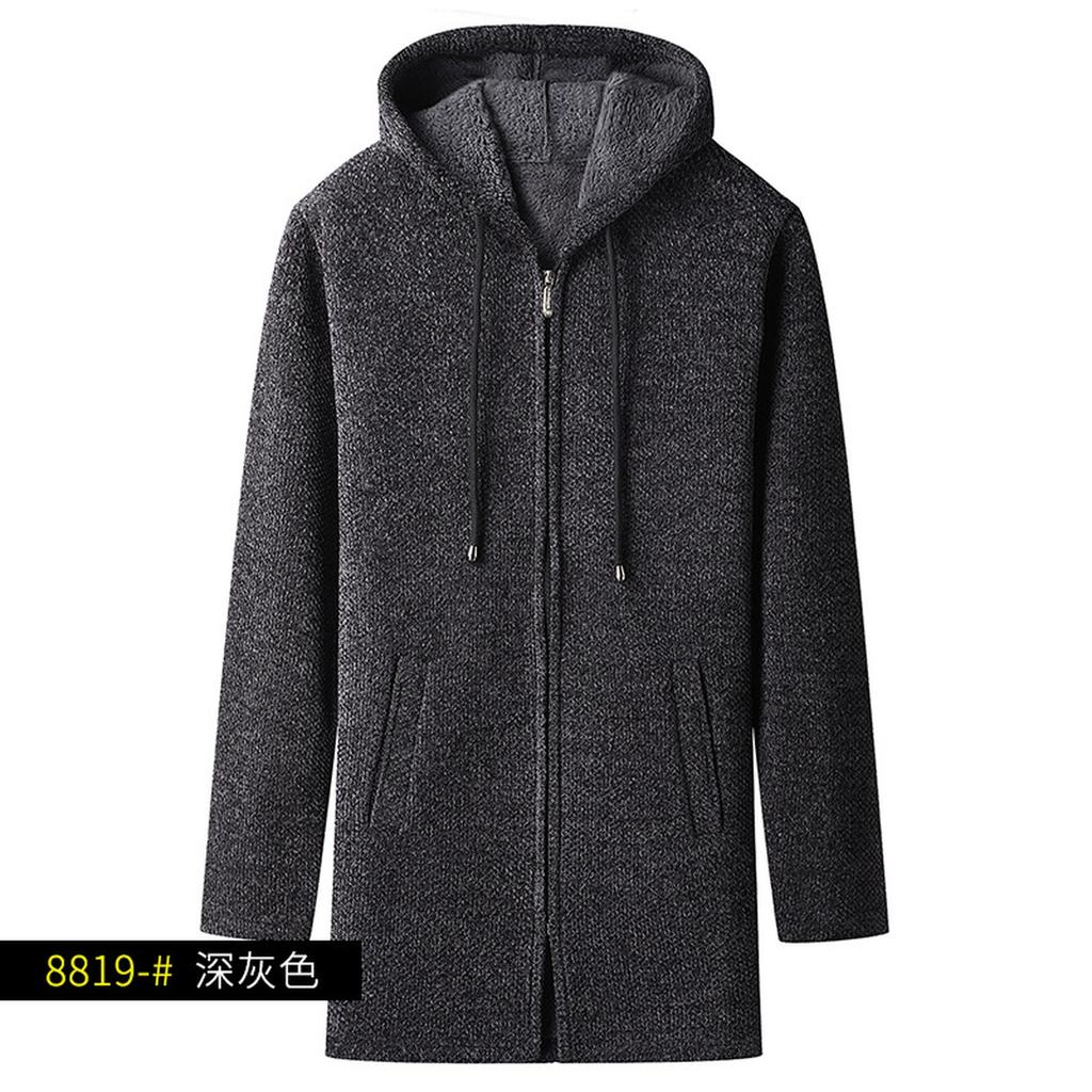 The New Type Of Men's Medium Long Plus Sweater Hooded Trench Coat Large Size Fashion Casual Full Zipper Knit Jacket