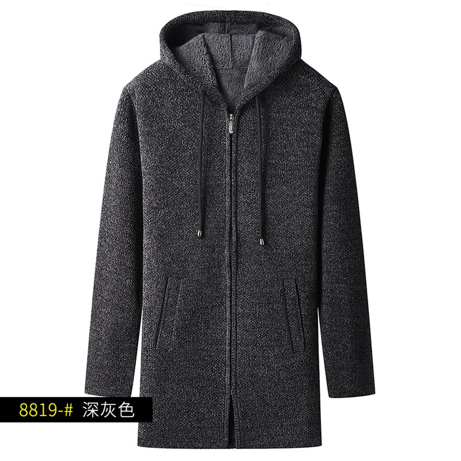 

Новый тип мужского свитера средней длины с капюшоном, тренч большого размера, модная повседневная вязаная куртка на молнии M