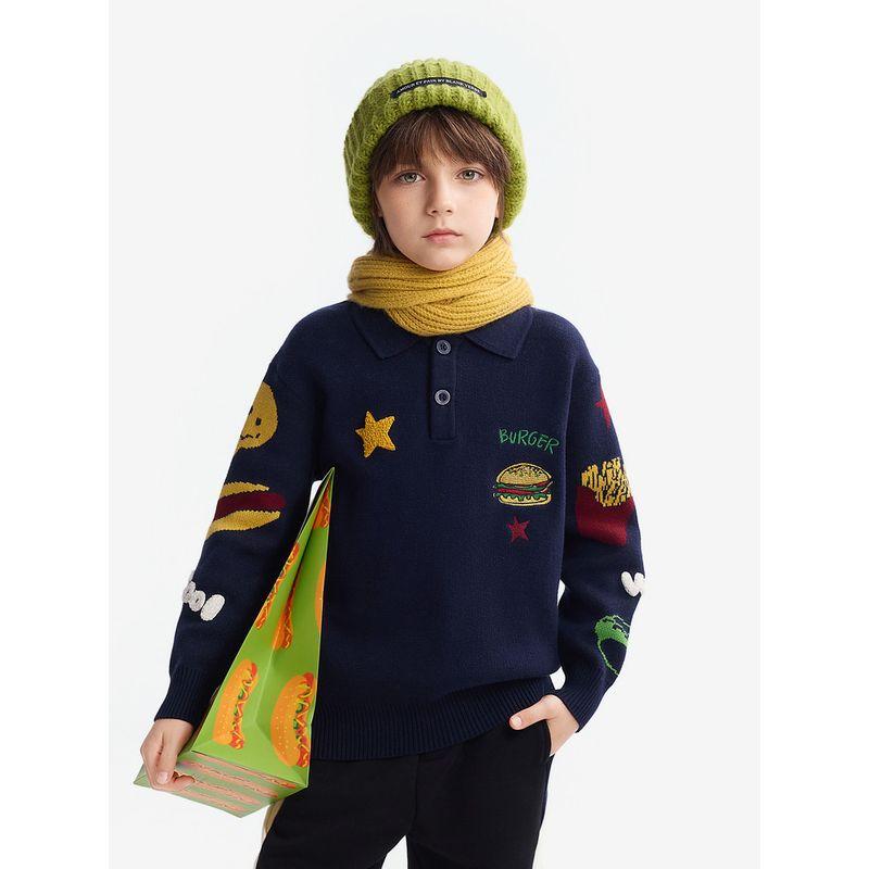 Mqd Kidsren's Clothing Boys' Sweaters 2025 Winter New Style Lapel Knitwear Kidsren's Preppy Style Jacquard Knitwear