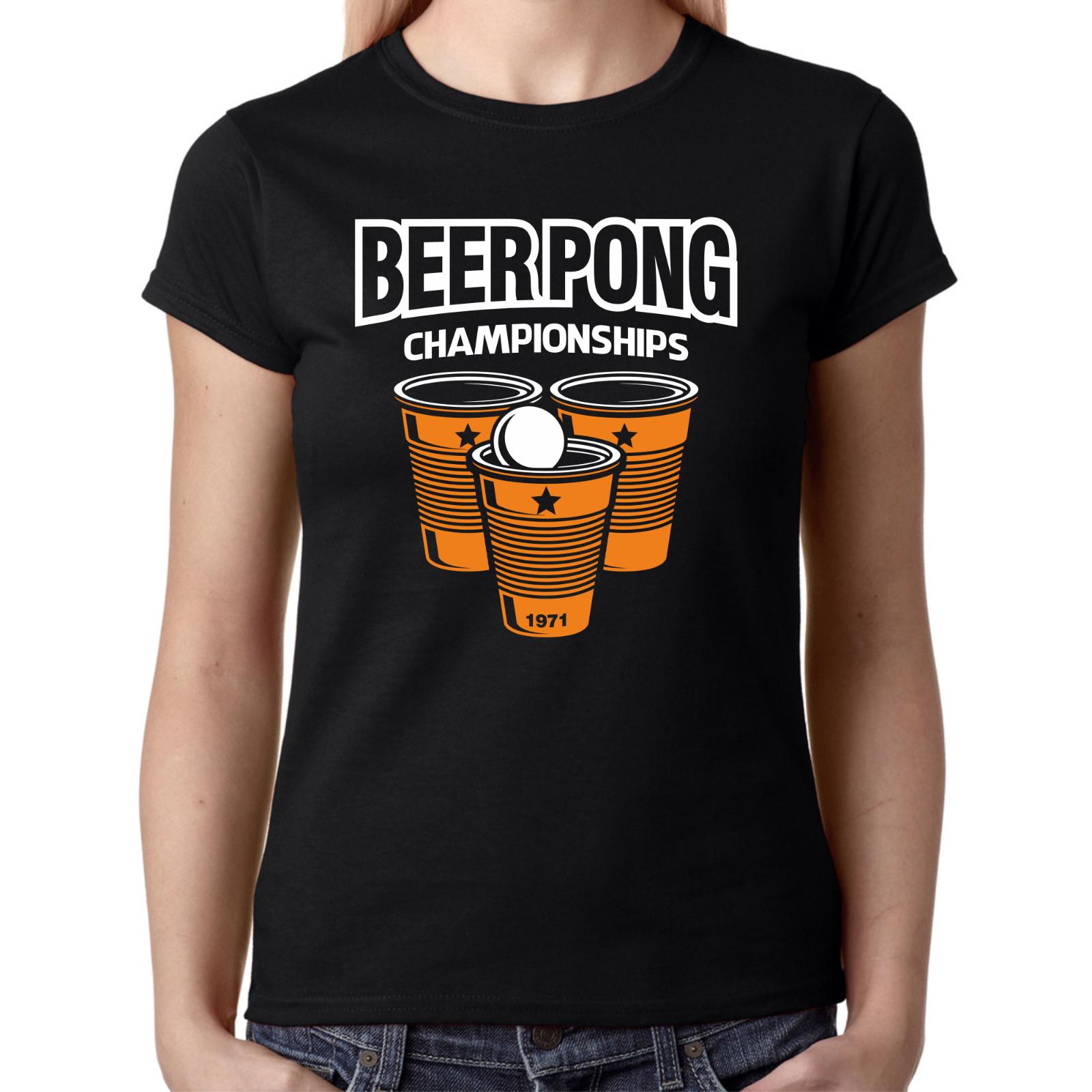 Beer Pong Championships Party Retro Beer Comedy Funny Fun Ladies Girlie T-Shirt Mens Womens Tees Top M
