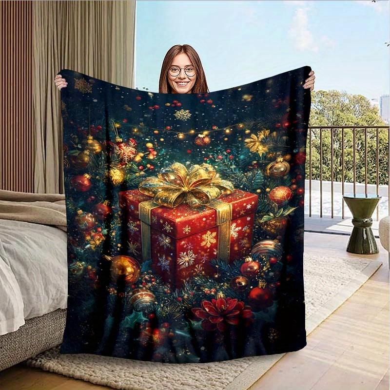 Christmas gift box digitalprinted polyester Bedroom velvet flannel soft sofa cover blanket Fleece soft sofa cover blankets