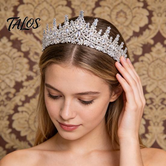 Diamond Appearance Crown Women Sparkling Rhinestones Inlaid Bridal Tiara Secure Fit Rhinestone Lightweight Princess with Curved Ends Pins Hair
