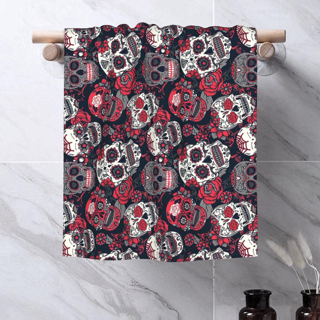 Sugar Skull Pattern Red Soft Face Towel Quick Dry Pool Bath Cotton Towels Absorbent