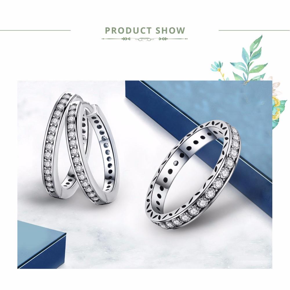 BAMOER 925 Sterling Silver CZ Simple Female Hoop Earrings Jewelry for Women Sterling Silver Jewelry PAS456