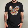 Cotton Black T-shirt for Men Disney Mickey Mouse Pattern Women's T-shirt Anime Tops Summer Fashion Couples Section Short-Sleeved
