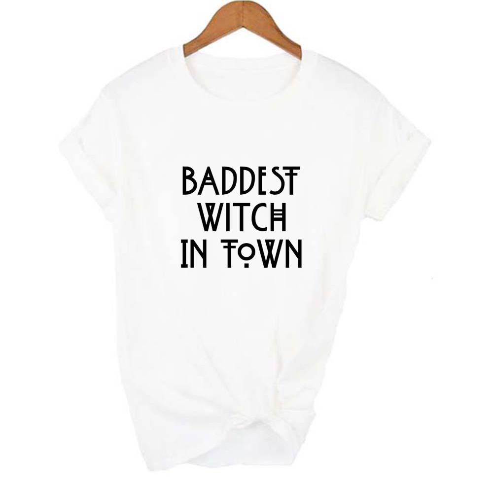 Baddest Witch In Town Damen Halloween T-Shirt Harajuku Gothic Kurzarm T-Shirts Grafik 90er
