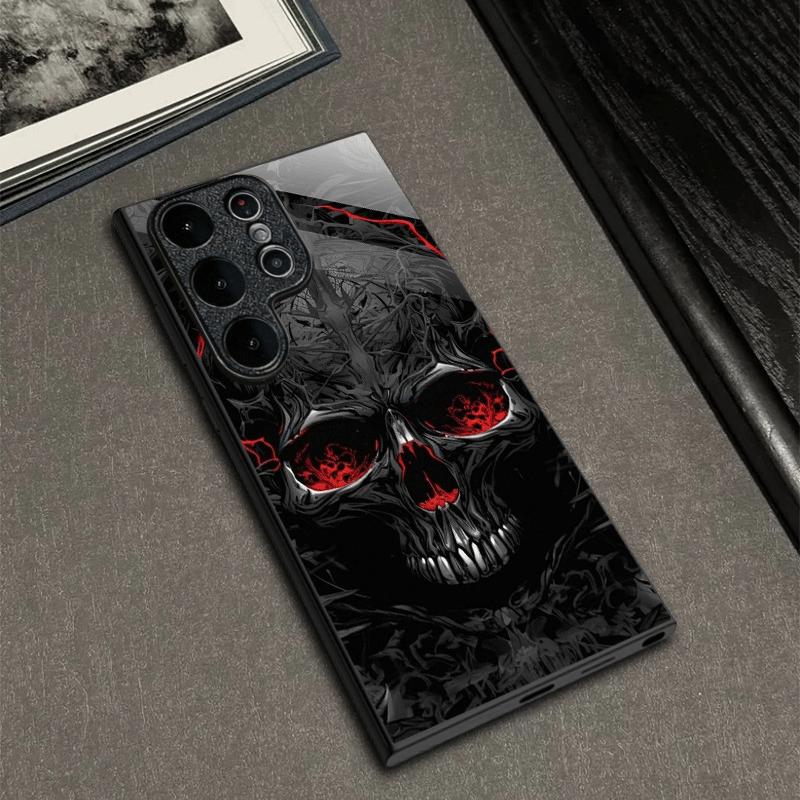Galvanisierte Glas Handyhülle geeignet für Samsung Galaxy S26 S25 S24 S23 S22 S20 S11 S10 FE/Ultra/Plus Anti-Drop Totenkopfmuster For Galaxy S11plus schwarz