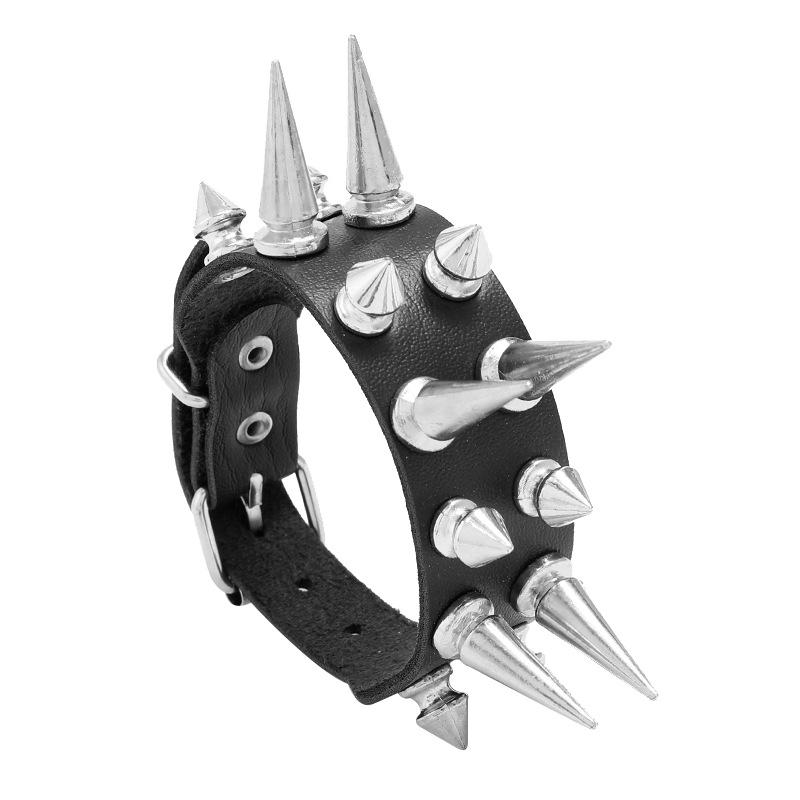 DIEZI Personality Rock Men's 2-row Spiked Bracelet Bangle For Women Vintage Punk Cosplay Black PU Leather Wrap Bracelet Jewelry
