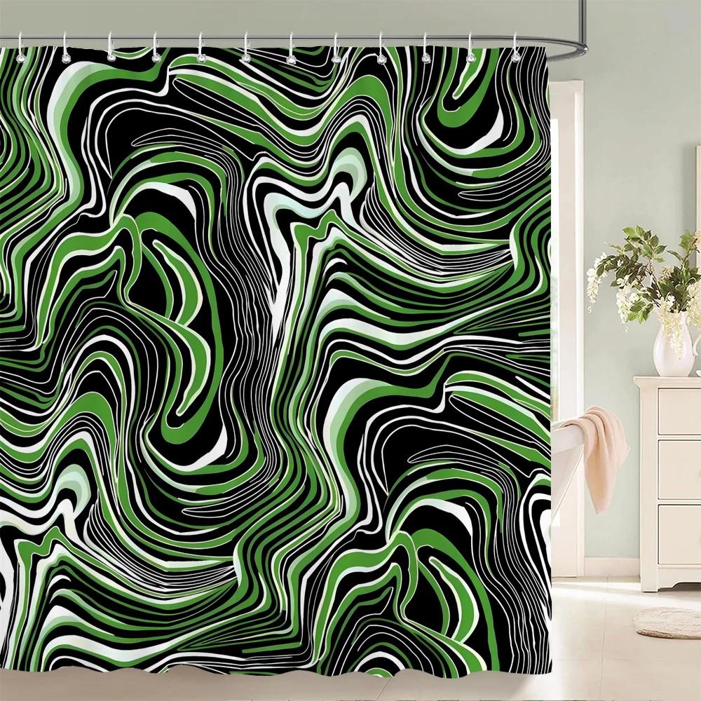 Gradient Marble Ink Texture Shower Curtain Waterproof Colorful Abstract Geometry Bath Curtain Bathroom Decor Curtain With Hooks