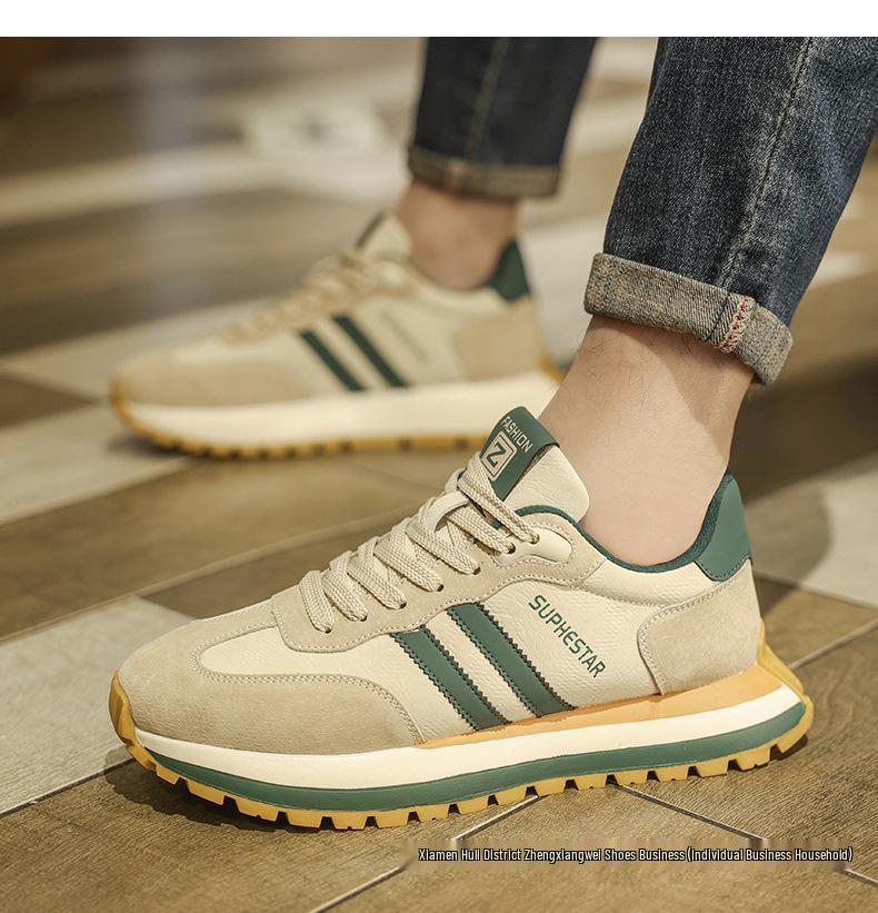 Putian Men's Thick-Soled Leather Sneakers - Trendy Autumn Running & Casual Shoes for Teens 