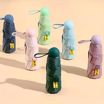 Adult Folding Umbrella, Simple Style, 6 Skeletons, Compact Pocket Size, with Plastic Handle, Suitable for Wallet, Lightweight UV Protection