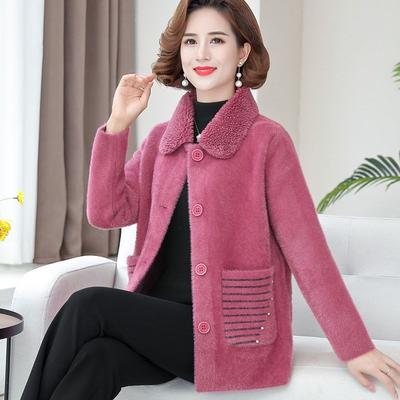 Autumn Winter Middle-aged Faux Mink Fleece Women's Jacket  Single-breasted Warm Loose Lapel Coat Casual Female Wool Outwear