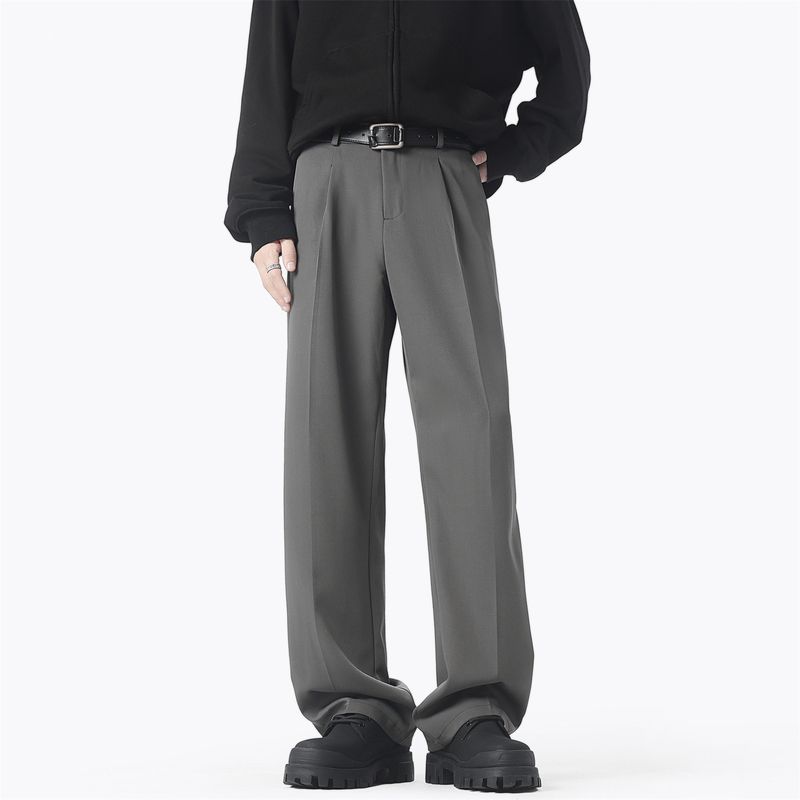Dongjie No Logo Flus Spring and Autumn Ice Silk Pants Men s Casual Pants Floor-Length Pants Loose Drape Dress Pants Dark gray XL