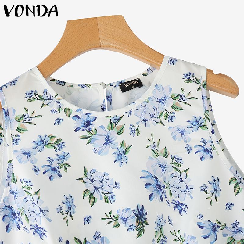 VONDA Summer Women Sleeveless Vest Pleating Casual Tank Tops
