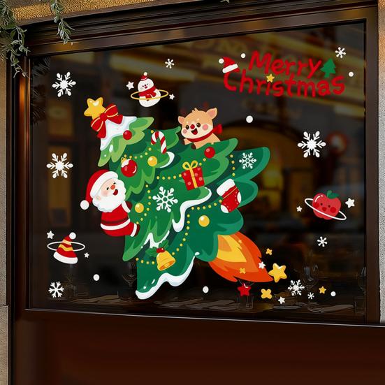 Vánoční přilnavé dekorace na okno Vánoční strom Santa Sob Sněhulák Samolepky na sklo Odnímatelné statické nálepky na okno pro zimní svátky Domácí párty potřeby