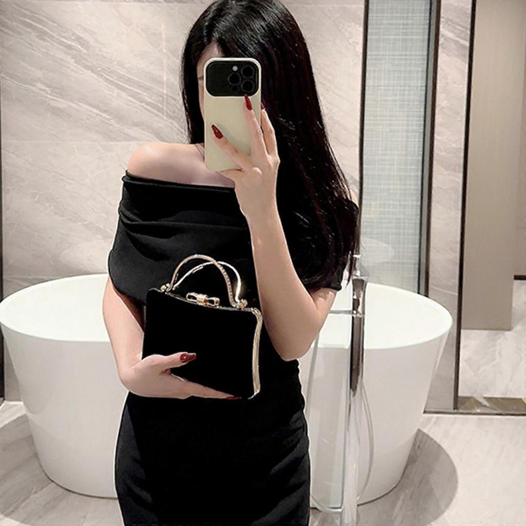 Trendy Party Purse with Detachable Chain Strap Shoulder Bag Handbag Suitable for Formal Occasions Black