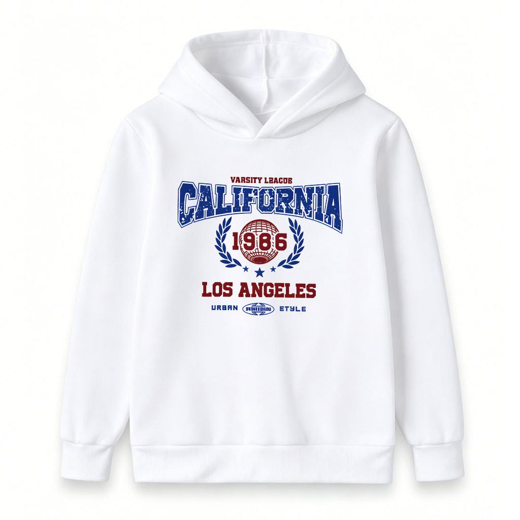 Toddler Kids Boys Girls Vintage California 1986 Los Angeles Print Pullover Hoodie, Casual Soft Long Sleeve Warm Hooded Sweatshirt for Daily Streetwear