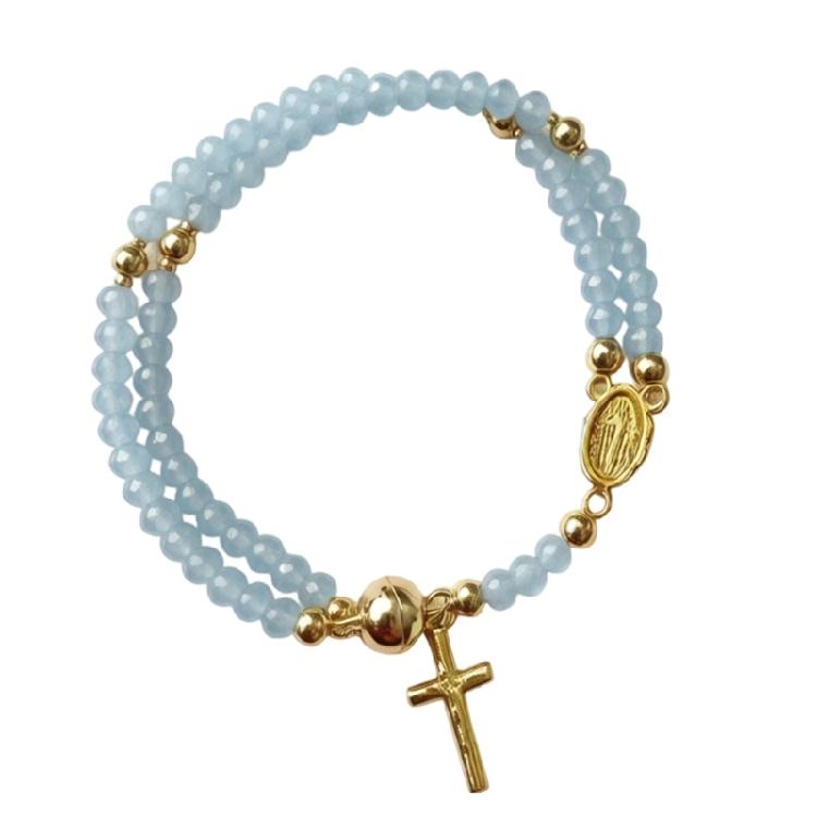 Fashionable Alloy Link Bracelet Ceramic Detail Crucifix Charm Link Chain For Birthday And Anniversary Gift