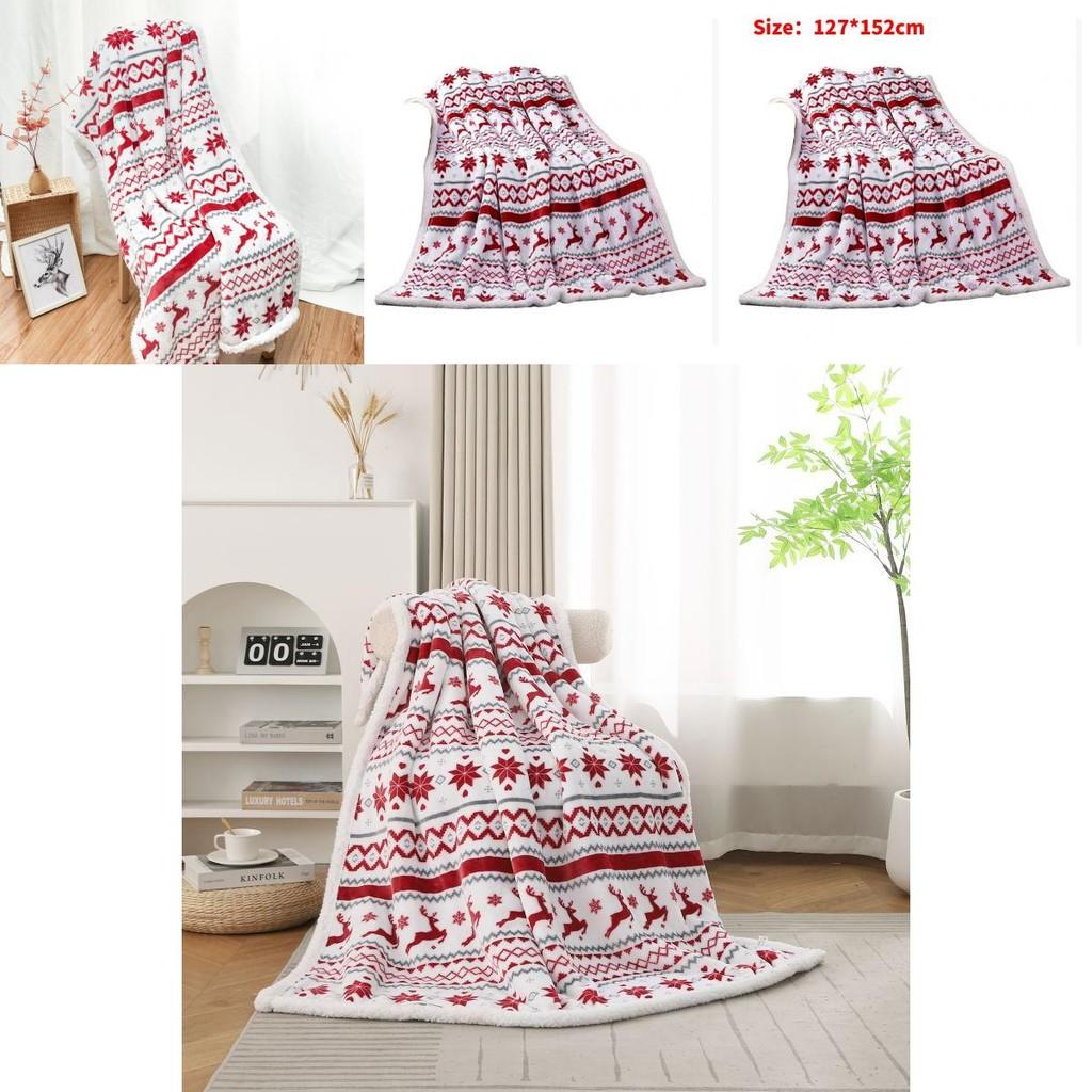 Reindeer Plush Throw Blanket With Cartoon Design For Family Room Use