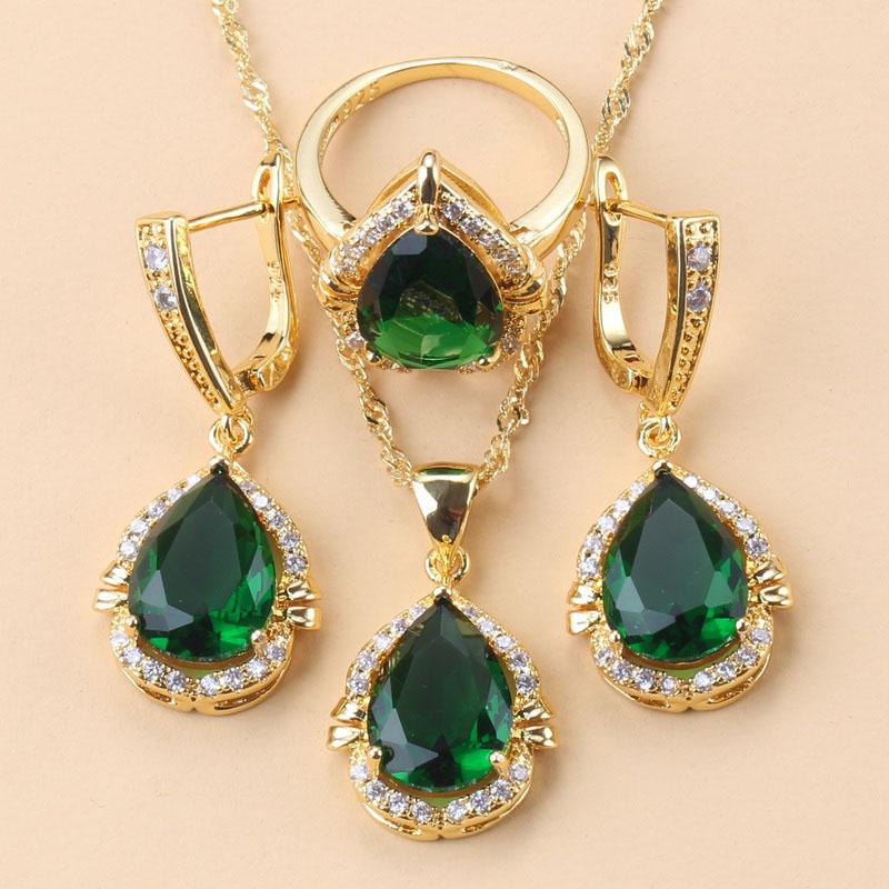 Brazilian  Gold Plated Chunky Jewelry Sets For Women Water Drop African Costume 12-Color Colorful Zircon Choker Necklace Set