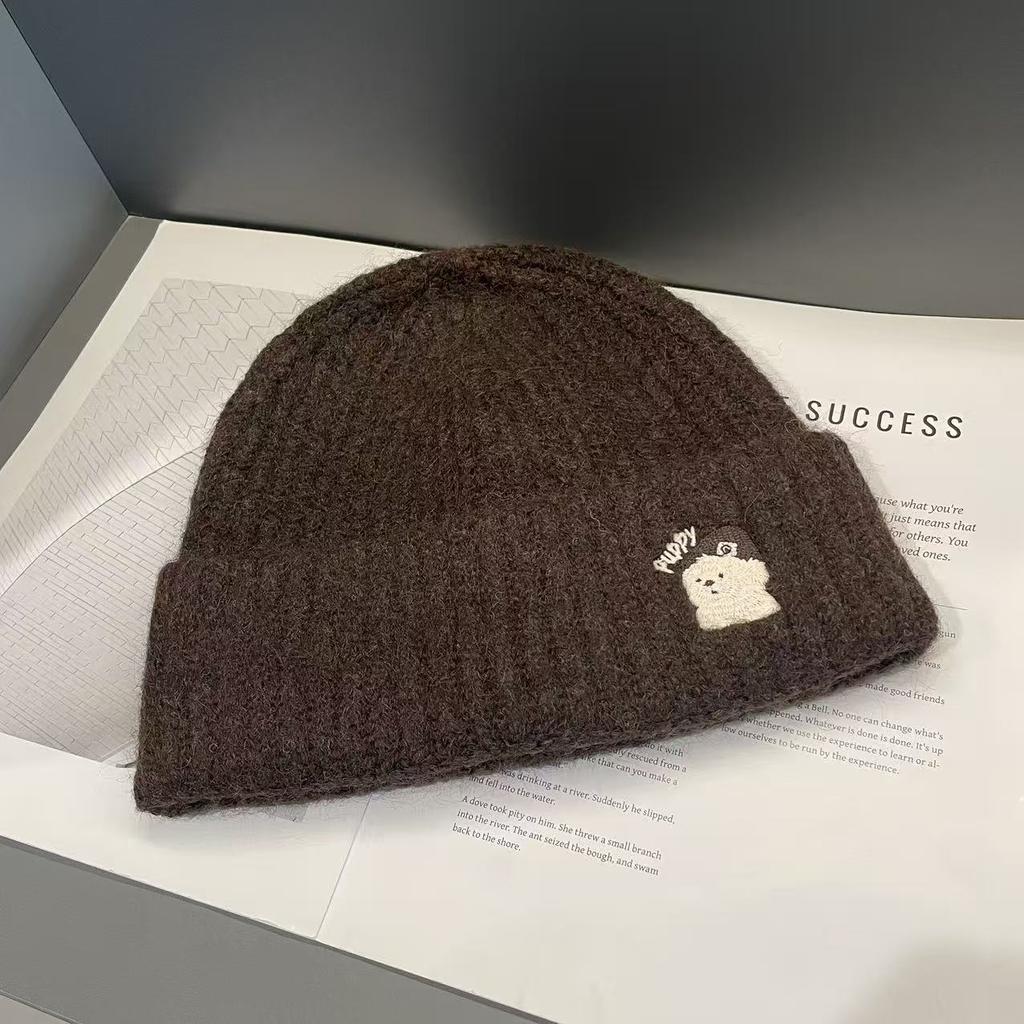 A New Solid Color Cartoon Embroidered Woolen Cap for Women In Autumn and Winter From South Korea A Small Knitted Cap That Accentuates The Face