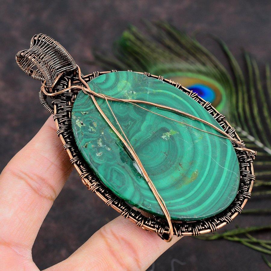 Natürlicher Malachit Edelstein Handarbeit Kupferdraht Wickel Geschenk Anhänger 2.14 R1C85