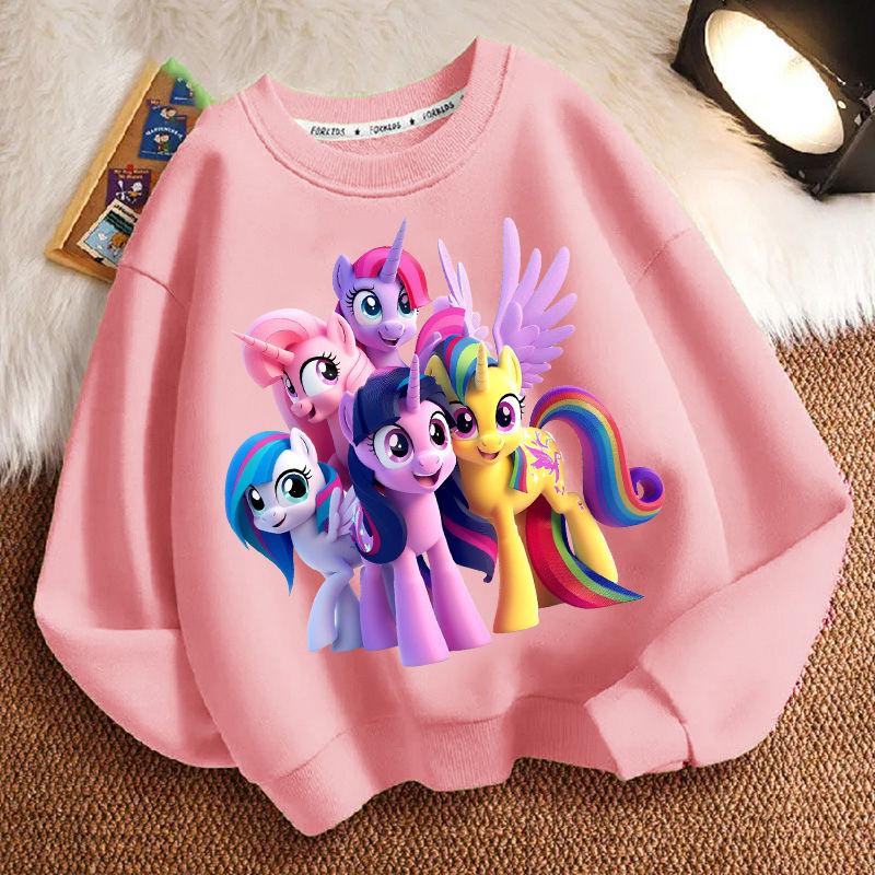 Schattige Kleine Paard Ronde Hals Hoodie voor Kinderen, Casual Top met Lange Mouwen voor Jongens en Meisjes in de Lente en Herfst