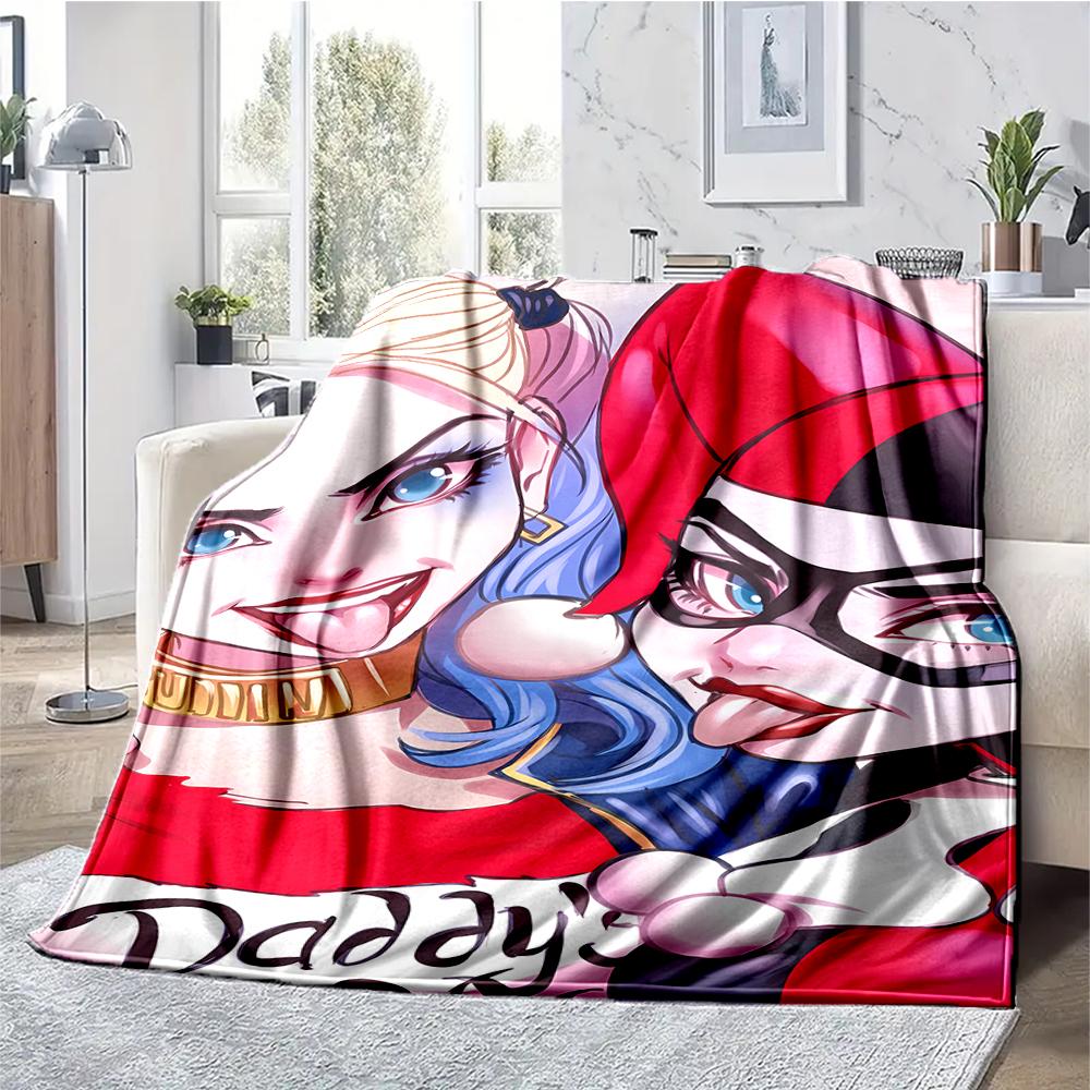 Harley Quinn Theme Printed Blanket - Perfect for Couch, Bed, Travel & Outdoor Use | Machine Washable, Cozy & Durable.