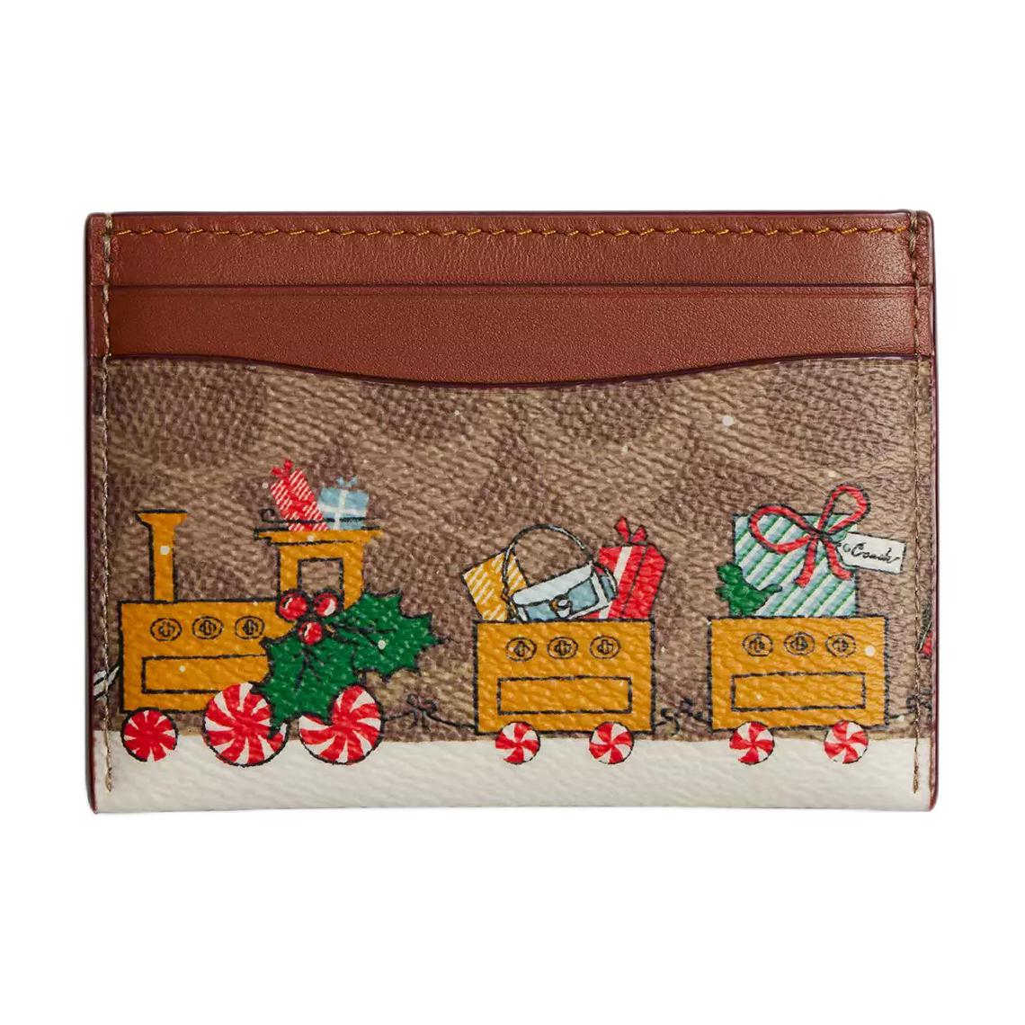 

Coach Holiday Shine 11 Carriage Holiday Train Pattern Coated Canvas Card Case Women Card Case Brown Caramel CY305-B4XMC Tan & Caramel