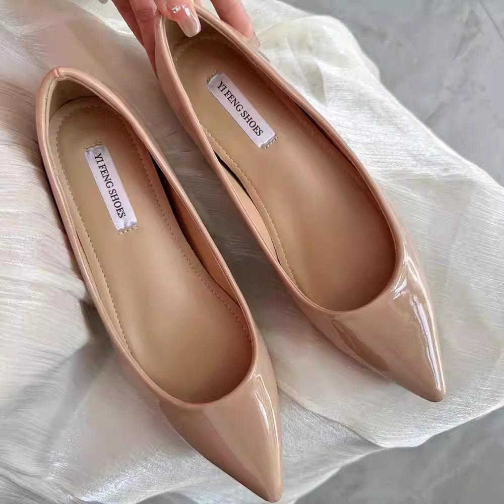 

Французские остроносые внутренние высокие однобортные туфли 2025 года, новые универсальные туфли из мягкой кожи для поездок на работу, нежные, телесного цвета, красивые туфли на плоской подошве для женщин 35 телесный