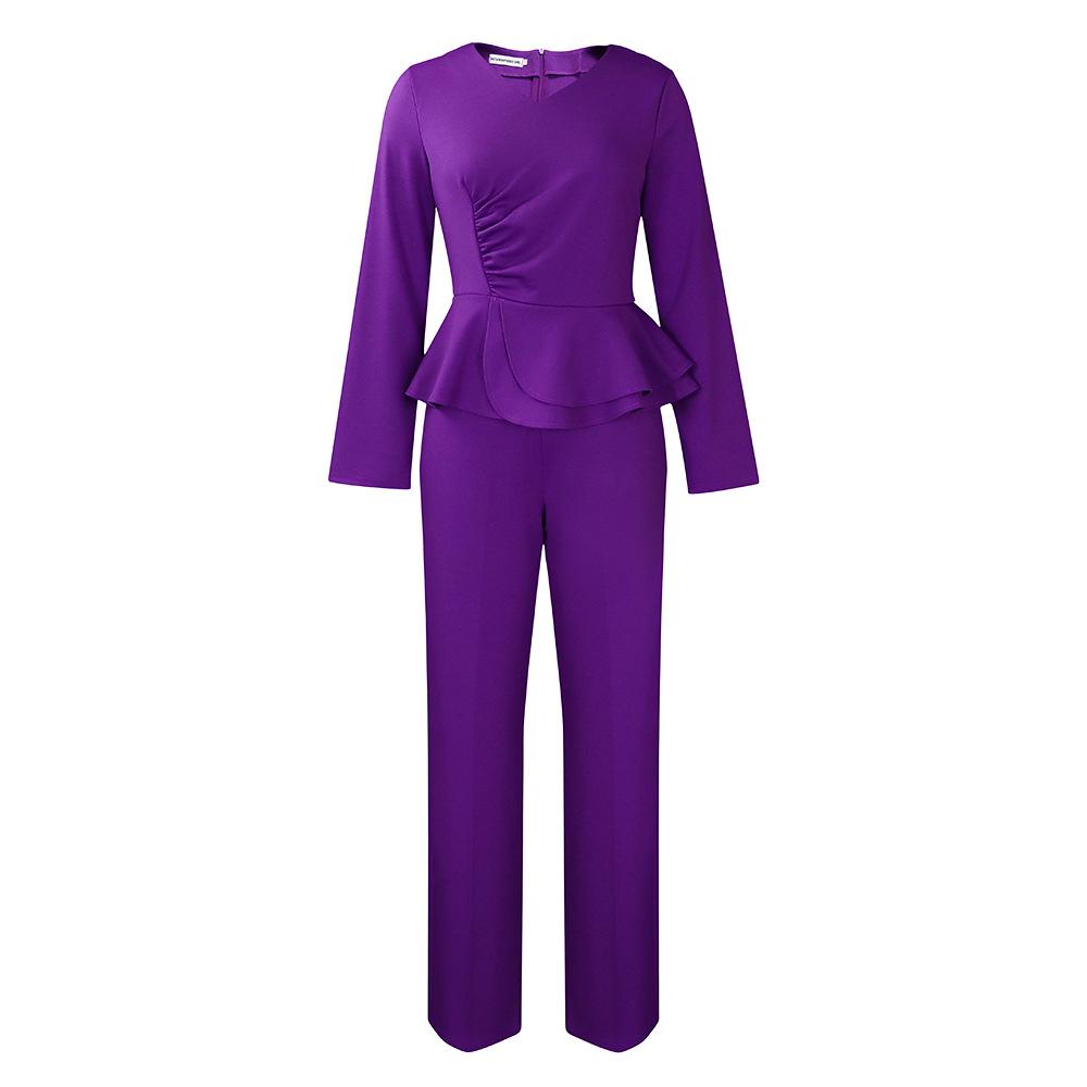 Autumn/Winter OL Ruffled V-Neck Top & Pants European-American Two-Piece Suit