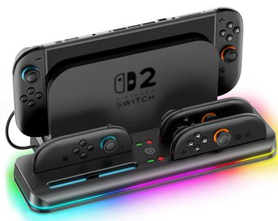 Compatible with Nintendo Switch Charging Stand with Magnetic Charger for 4 Adjustable RGB Lighting Integrated 2 Charger with Dock for Switch