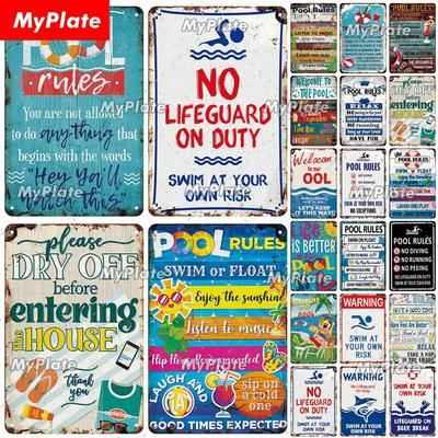 [MyPlate]Vintage Strand Poolregeln Poster Laden Metallschild Platte Blechschild Wandkunst Retro Dekor für Zuhause Plakette Dekoration Geschenk