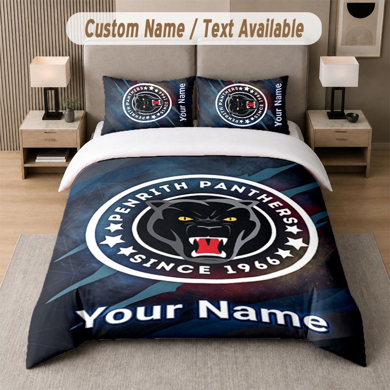 Custom Bedding Set Penrith Panthers Pattern, Print Name Text 1 Duvet Cover plus 2 Pillowcases Home Textile