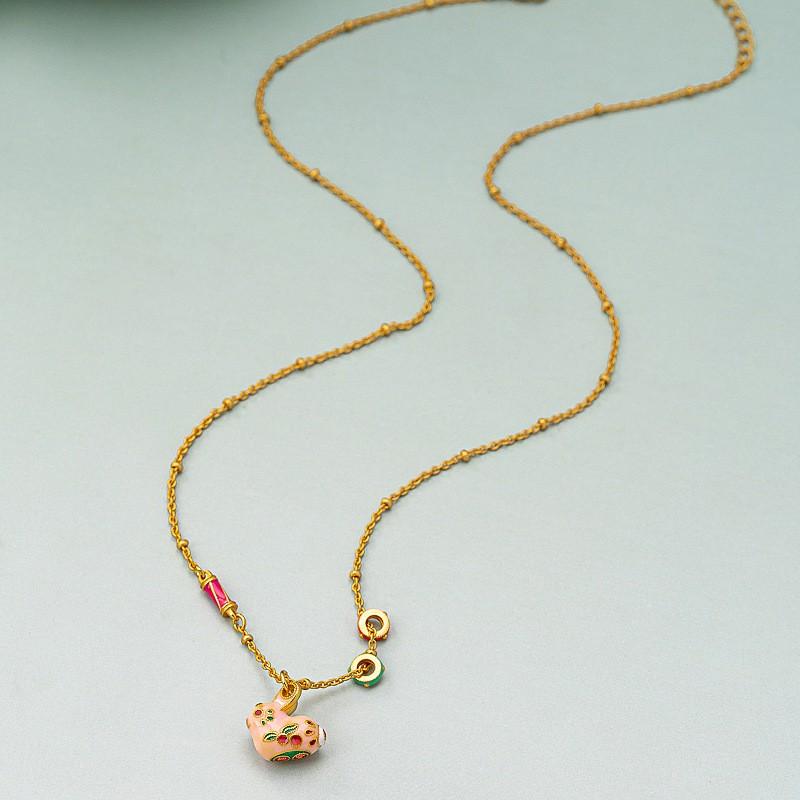 Vintage-Inspired Enamel Animal Pendant Necklace Women Men Cute Cartoon Charm On O-Link Chain Lightweight Copper Jewelry