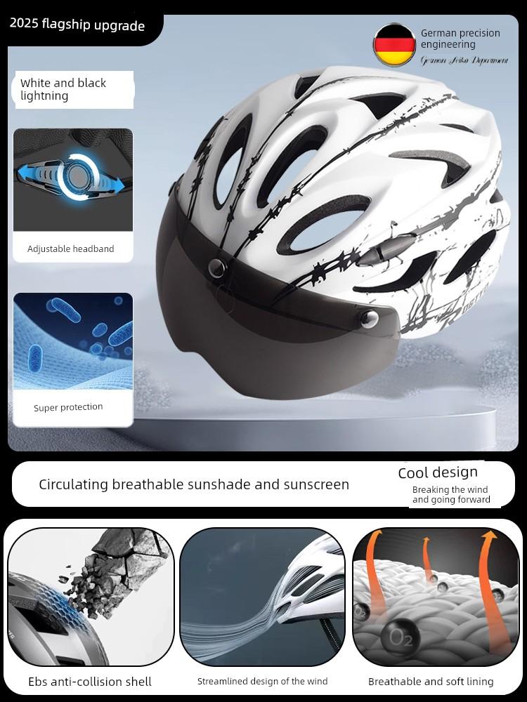 Bicycle Helmet with Goggles, One-Piece Riding Helmet, Men's and Women's Mountain Road Bike Safety Helmet