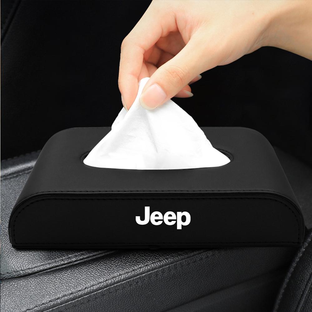 Car Badge Tissue Box Holder Leather Auto Interior Armrest Napkin Case Accessorie For Jeep Wrangler Compass Grand Cherokee JPB JK AKL1